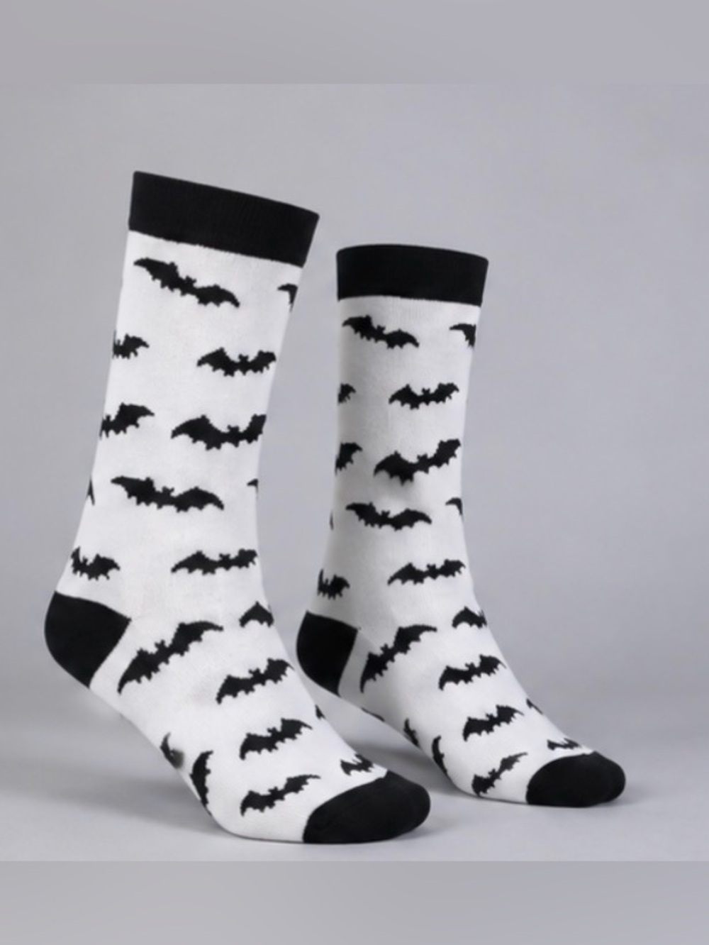 Men's Black & White Bat Pattern Crew Socks
